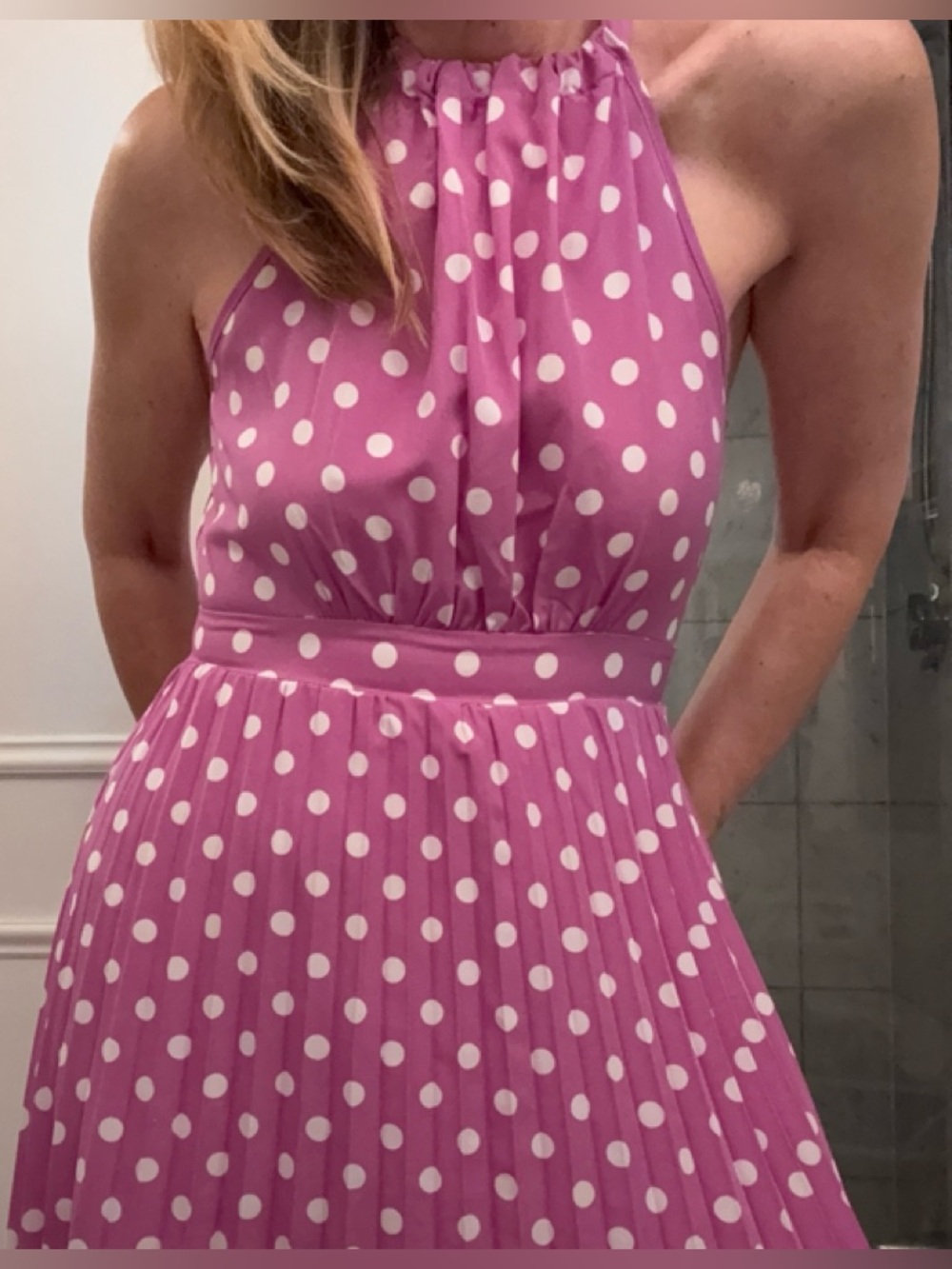 Lavender Polka Dot Cold Shoulder Dress